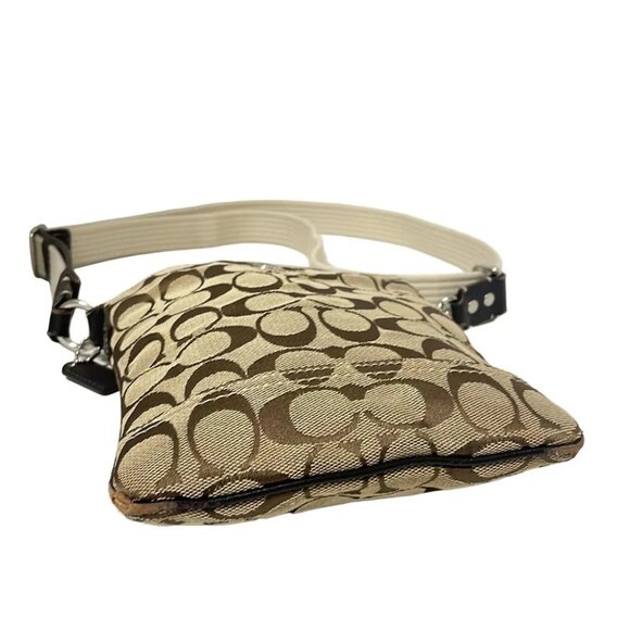 COACH Hamptons Signature Swing Pack 10250 Khaki Dark Brown Jacquard Leather - Picture 4 of 9
